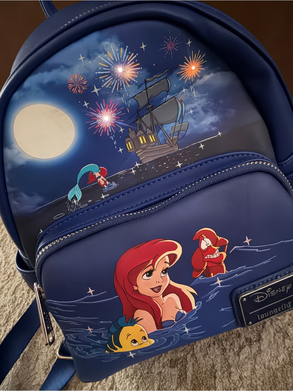 New Disney Loungefly Ariel light up Navy Blue Mini Backpack by Loungefly